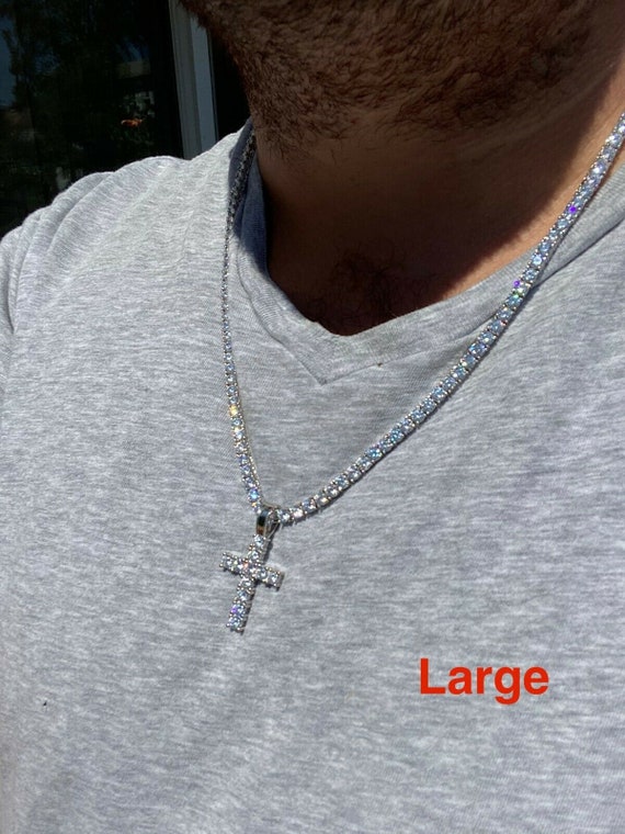 Mens sterling silver hotsell diamond cross pendant