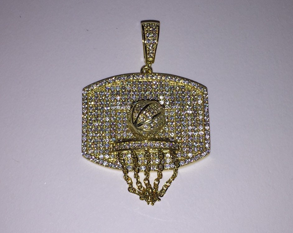 Basketball Hoop Pendant Solid 925 Sterling Silver W/manmade Etsy