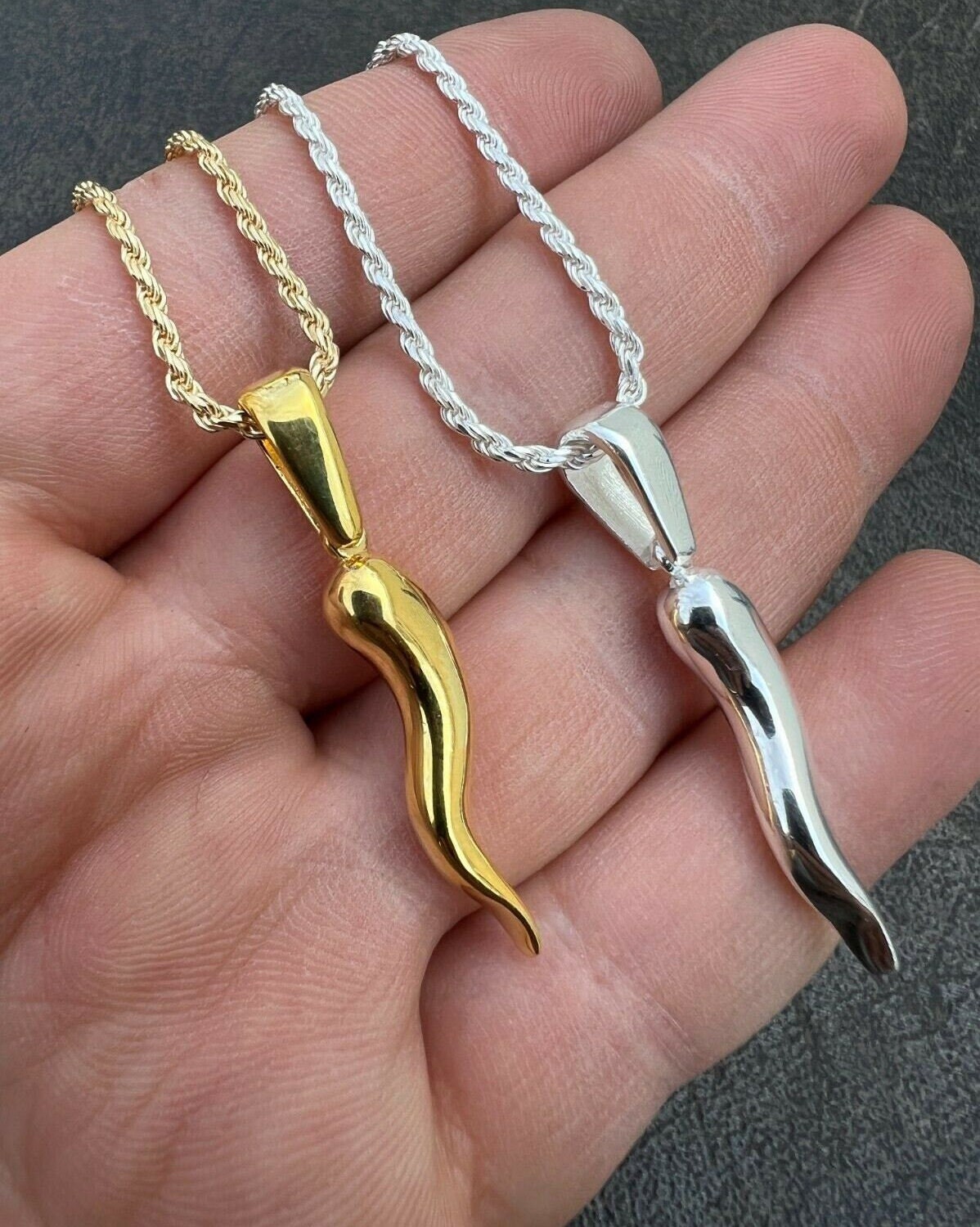 Mens gold italian horn best sale necklace