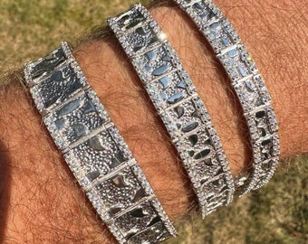 Iced Moissanite Nugget Bracelet: Heavy Solid Sterling Silver