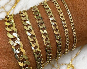 14k Gold Vermeil Flat Curb Cuban Bracelet - Sterling Silver