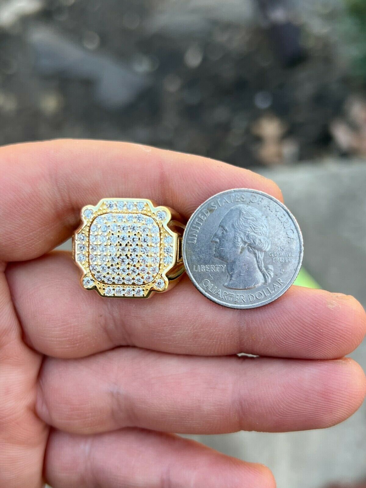 Men's 14k Gold Vermeil on 925 Sterling Silver Iced Simulated