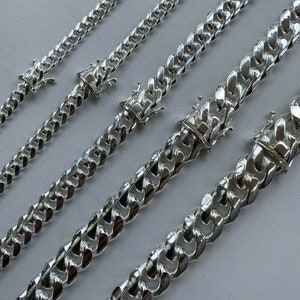 Men&#39;s Women&#39;s SOLID 925 Sterling Silver Box Lock Miami Cuban Hip Hop Rapper Necklace Chain 5mm to 14mm, 18&quot;-30&quot; or Bracelet 7&quot;-9&quot;