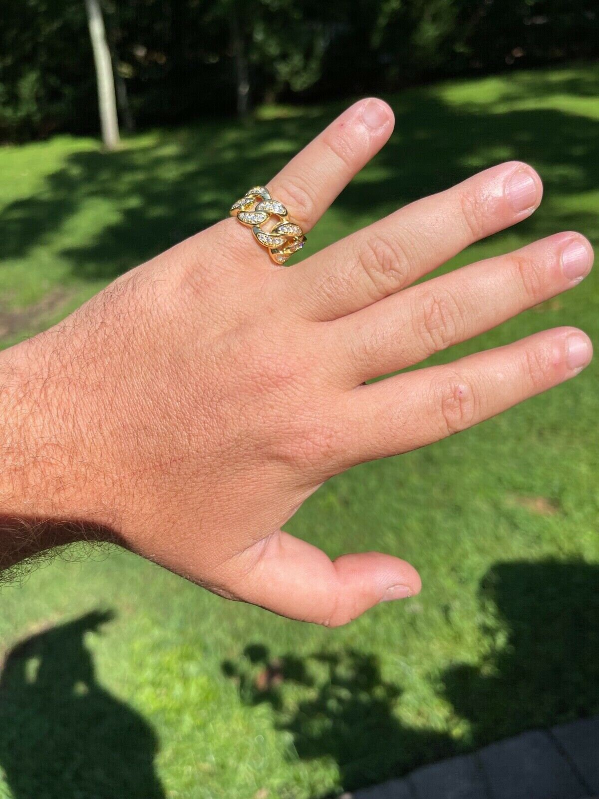 Men s Iced Out Moissanite Cuban Pinky Ring 14k Gold Vermeil Over