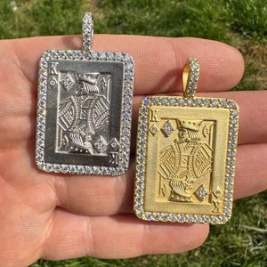 Herren Super Icy MOISSANIT Lucky King of Diamonds Poker Karten Anhänger 925 Sterling Silber oder 14 k Gold Finish PASSES DIAMOND Tester!!!