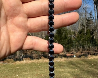 7mm Black Moissanite Tennis Bracelet: Solid Sterling Silver