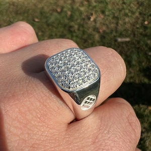 Men&#39;s Real Solid 925 Sterling Silver Iced Out Simulated Diamond Square Cluster Ring Size 7-13