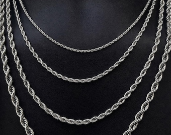 Cadena de cuerda de acero inoxidable rodiado de 2 mm a 6 mm, de 18" a 30"