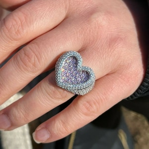 Real Solid 925 Silver Mens Ladies Pink Baguette Simulated Diamond Heart Iced Out Ring Sizes 5-13 available....R190A,
