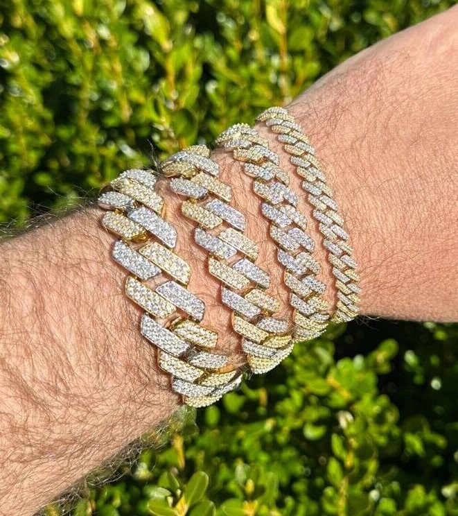 MOISSANITE Prong Cuban Link Bracelet Two Tone 14K Yellow MOISSANITE Prong Cuban Link Bracelet Two Tone 14K Yellow
