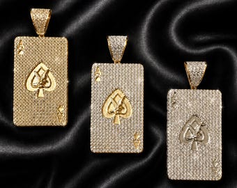 Iced Out Ace of Spades Pendant: Sterling Silver, Man Made Diamonds