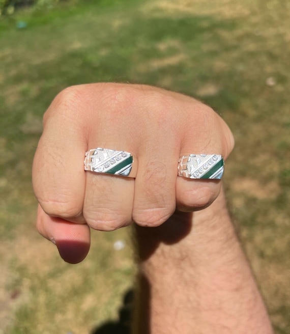 Men s Emerald Green NUGGET Pinky Ring Solid 925 Sterling Silver