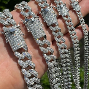 Men&#39;s Iced Out MOISSANITE Solid 925 Sterling Silver Miami Cuban Link Chain 16&quot; - 30&quot; PASSES DIAMOND Tester!!!
