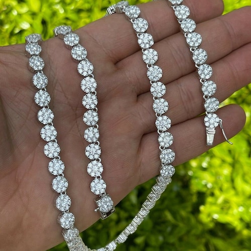 Iced Out 925 Sterling Silver Tennis Chain: 7mm Simulated Diamond