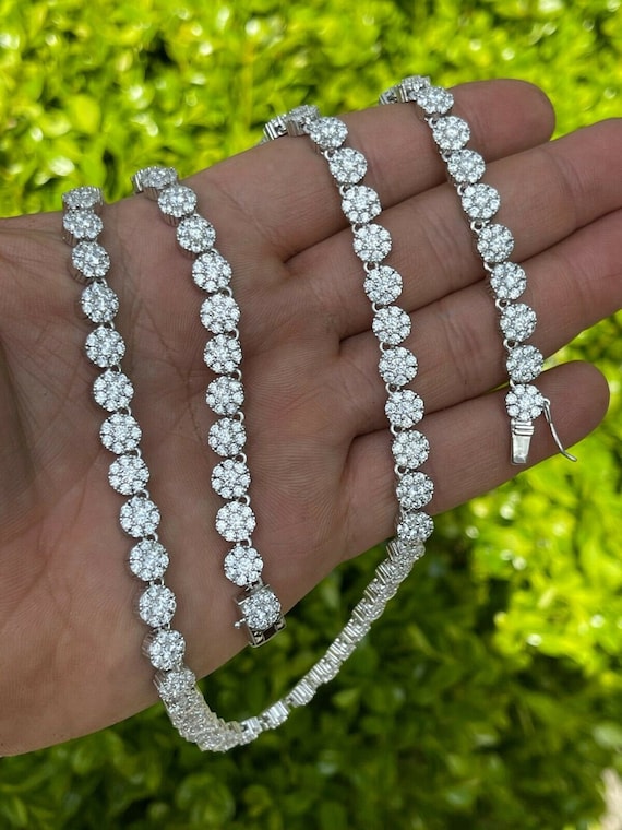 Men s or Women s 7mm Solid 925 Sterling Silver Super Iced Out Diamond Round Tennis Cluster Chain 16 30 Etsy UK