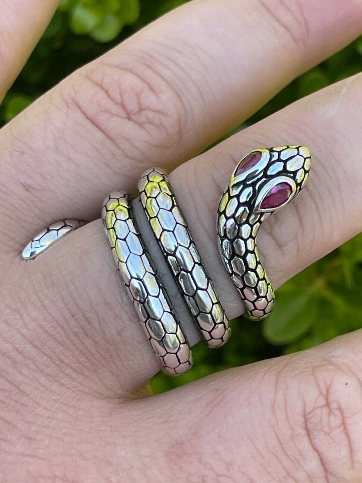 Men\'s or Women\'s Solid 925 Sterling Silver Oxidized Rhodium Cobra Snake  Ruby Eyes Wrap Around Ring Sizes 5-12 - Etsy