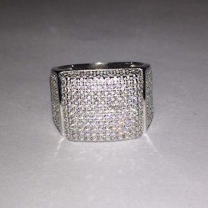 Super Iced Out Men&#39;s Custom Square Pinky Ring Simulated Diamonds Solid 925 Sterling Silver sizes 7-13, R176