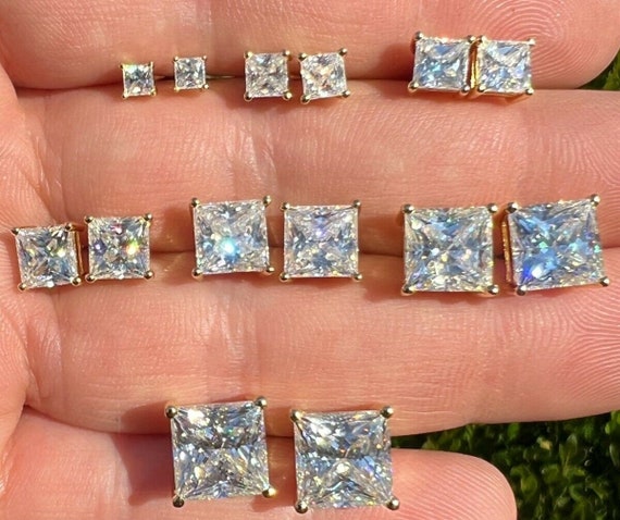 Moissanite Iced Out Square Princess Cut Screwback Earrings