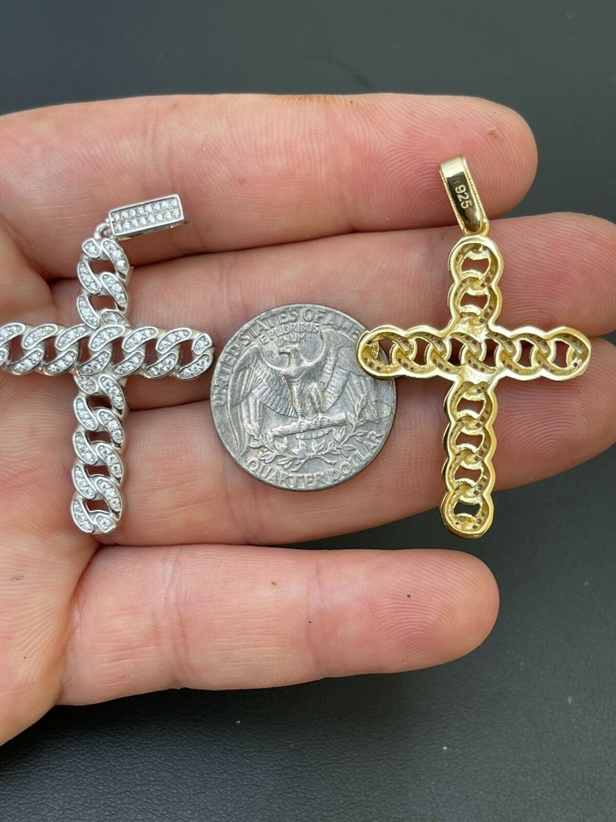 MEN 925 STERLING SILVER ICY BLING CZ CROSS 3D GOLD PLATED MEN 925 STERLING SILVER ICY BLING CZ CROSS 3D GOLD PLATED