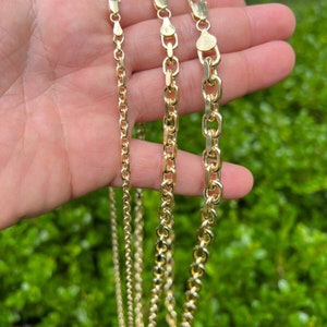 Men&#39;s Women&#39;s Solid 925 Sterling SIlver 14k Gold Vermeil Anchor Cable Chain 4mm, 6mm 8mm Widths, 16 - 30&quot;, Bracelets 7&quot; - 8.5&quot;