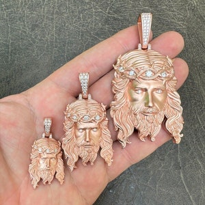 Moissanite 14k Rose Gold Vermeil on 925 Sterling Silver Jesus Pendants Matte Sandblasted Finish, Heavy Solid Back! PASSES DIAMOND TESTER!!!