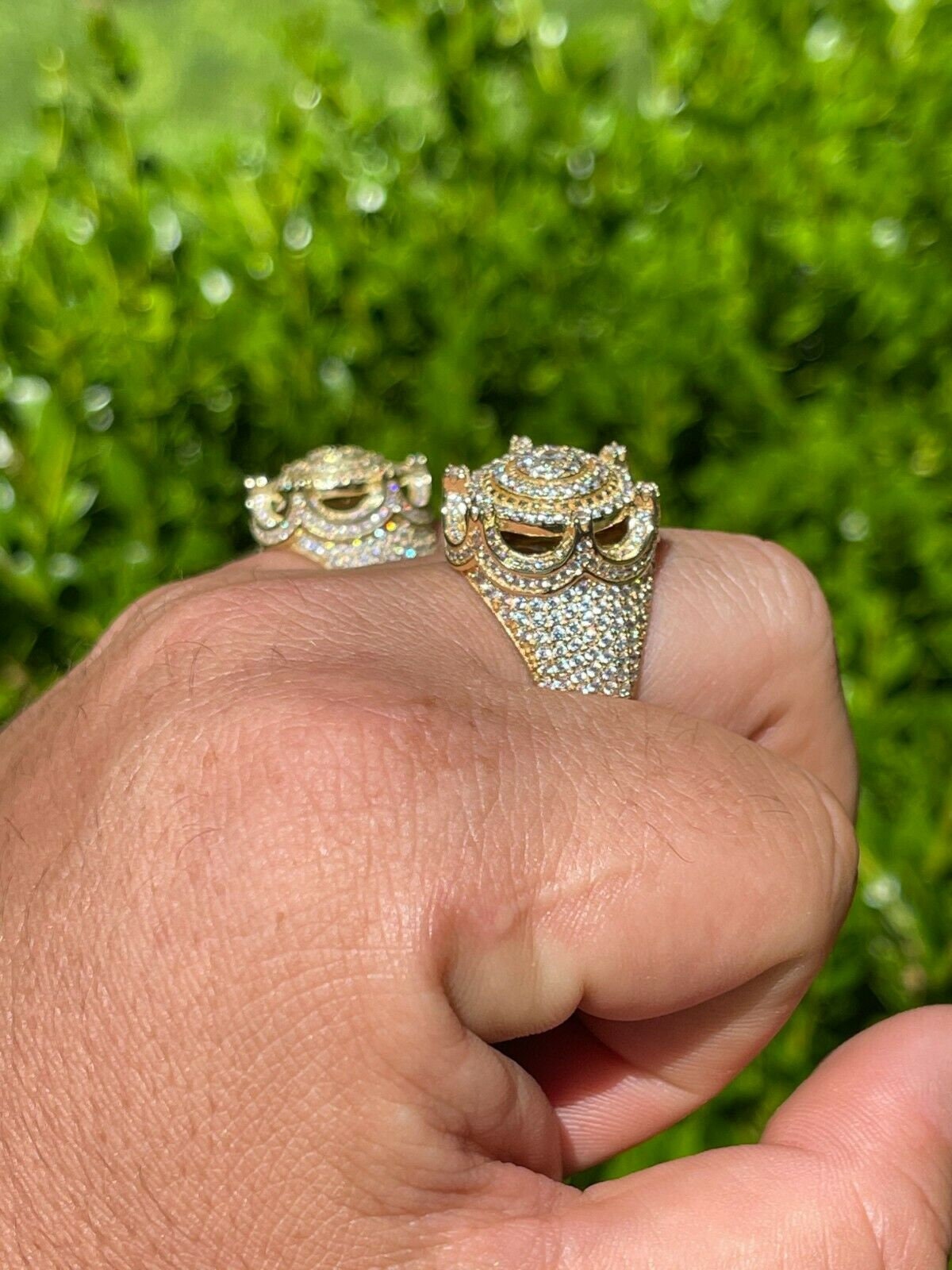 Men's Iced Out 14k Gold Over Solid 925 Sterling Silver King Men's Iced Out 14k Gold Over Solid 925 Sterling Silver King