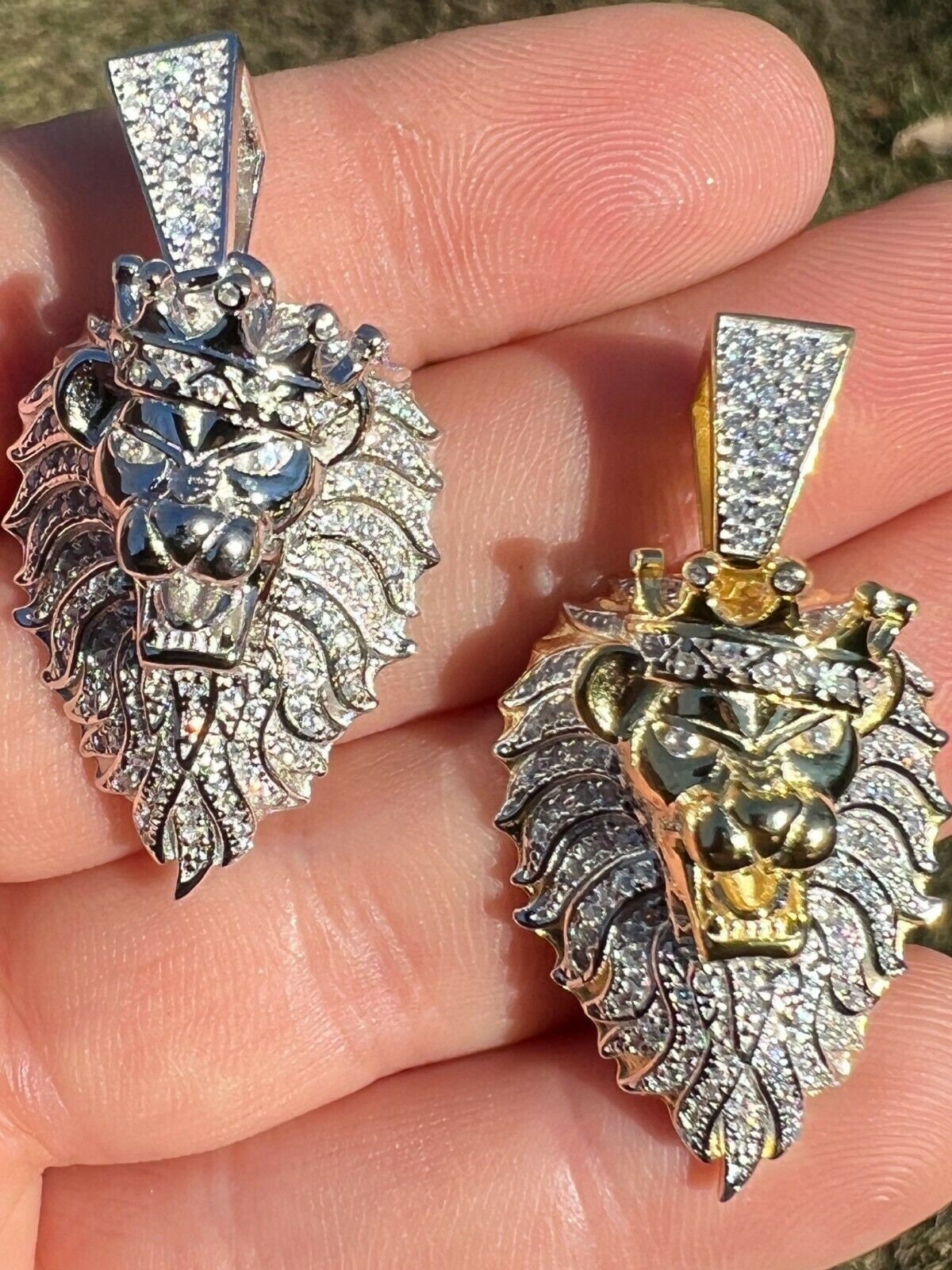 Iced Rasta Lion Pendant: 925 Sterling Silver King Crown Necklace