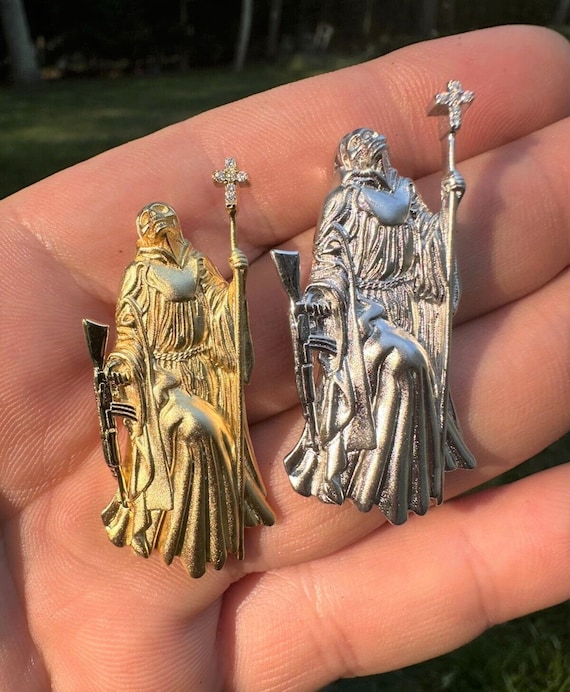 Sterling Silver Necklace Claddagh Gold Santa Muerte Grim Reaper Pendant - Oxidized Sterling Silver Veladoras De La Santa Muerte - Foto 3