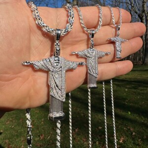 Moissanite Christ The Redeemer Pendant: 925 Sterling Silver Rio de Janeiro image 7