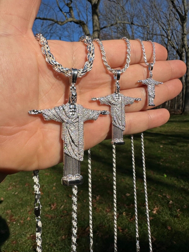 Moissanite Christ The Redeemer Pendant: 925 Sterling Silver Rio de Janeiro image 7