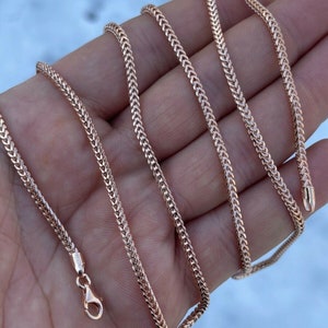 2mm Rose Gold over Solid 925 Sterling Silver Diamond Cut Franco Chain 16&quot; - 30&quot; lengths, for men or women