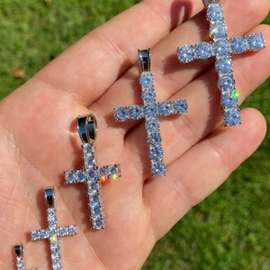 Men&#39;s or Women&#39;s Real Solid 925 Silver Diamond* Tennis Cross Pendants, 5 Sizes!