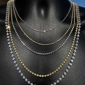 Men&#39;s Women&#39;s Solid 925 Sterling Silver Diamond Cut Ball Moon Chains in Rhodium or 14k Gold Finish, 2mm thru 5mm widths, 18&quot; - 30&quot; lengths