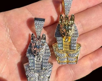 Iced Moissanite Anubis Pendant: Sterling Silver Egyptian Jewelry