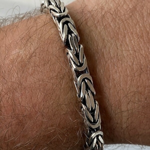 Men's Byzantine Rope Bracelet Solid 925 Oxidized Sterling Silver 6mm Width, 8" Length, 35 grams