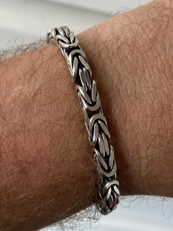 Men's Byzantine Rope Bracelet Solid 925 Oxidized Sterling Silver