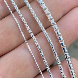 Real Solid 925 Sterling Silver Rounded Box Chain 1-3mm Necklace Men Ladies 16-30&quot; Handmade, Great for Pendants!