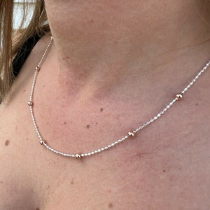 Women&#39;s Solid 925 Sterling Silver & 14k Rose Gold Finish Two Tone Diamond Cut Beaded Sparkle Rope Chain 14&quot; - 30&quot; Lengths