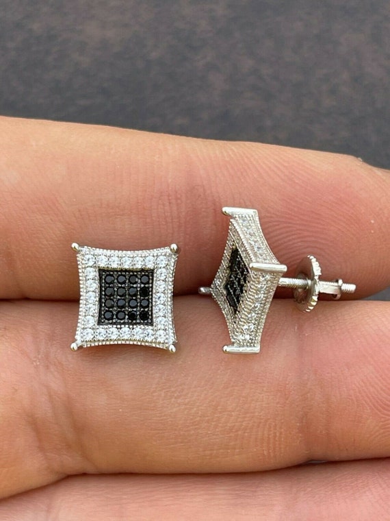 ピアス Luxury Street Wear ICE Silver 925 Earrings O unisexual Men's Women's 925 Sterling Silver Iced Out Hip Hop Black