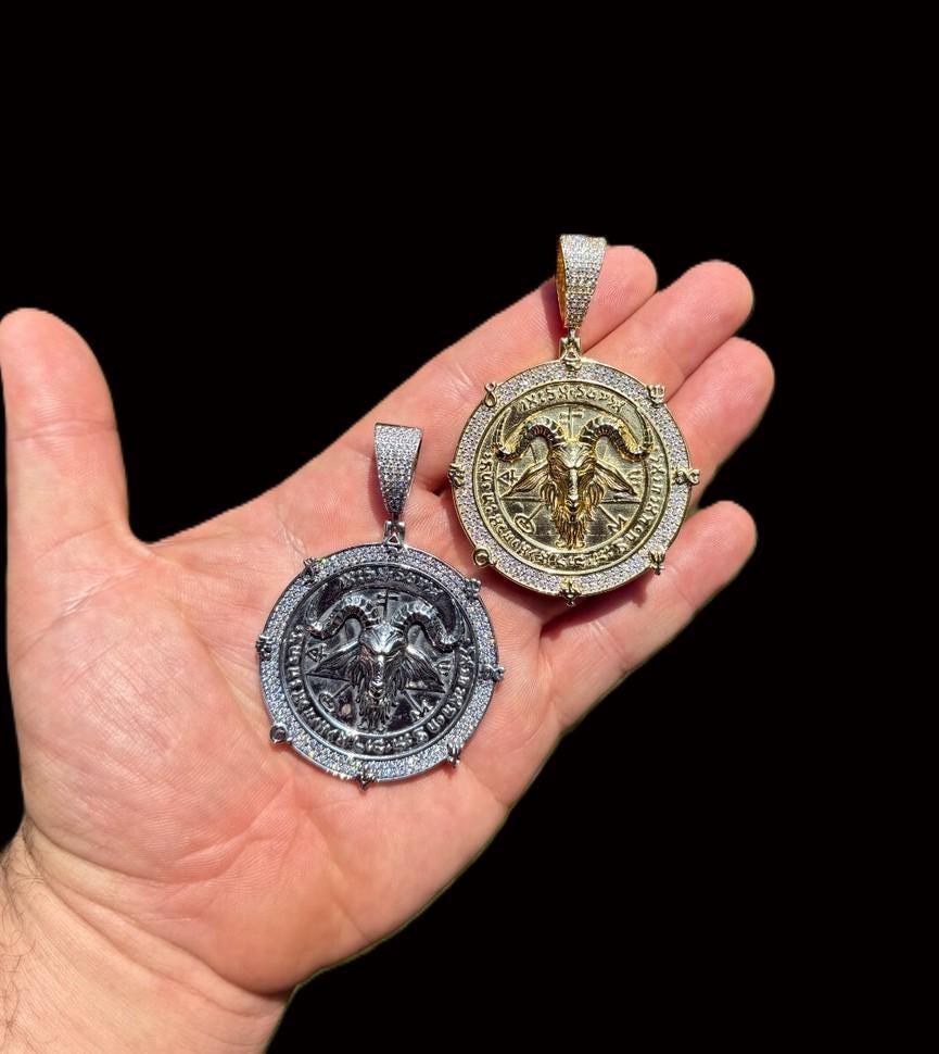 MOISSANITE Baphomet Devil Goat Satan lucifer Pendant Solid 925 Sterling Silver in Rhodium or 14k Gold Finish, PASSES DIAMOND Tester!