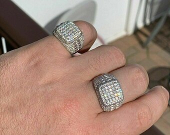 Anillo De Plata Esterlina 925 Con Doble Estrella Y Circonitas - Estilo Hip Hop Bling, Tallas 8 A 13