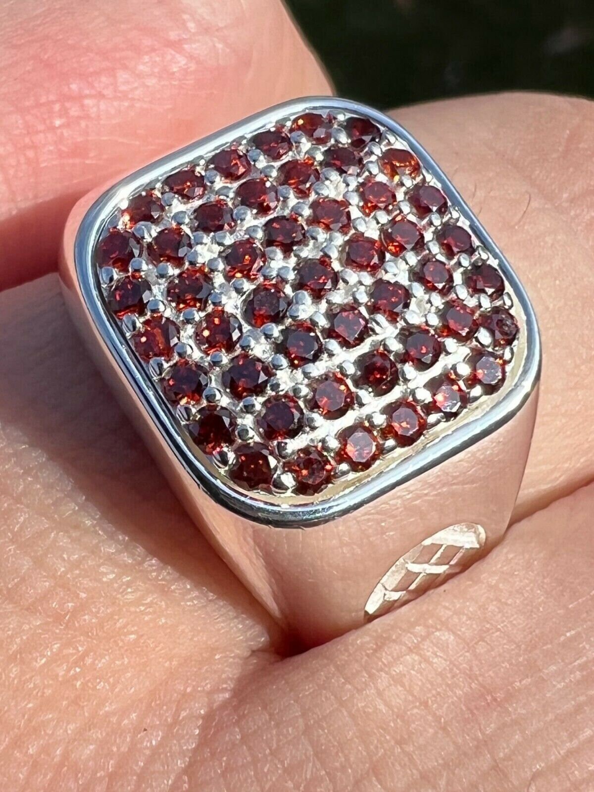 Men's Real Solid 925 Sterling Silver Iced Out Red Ruby
