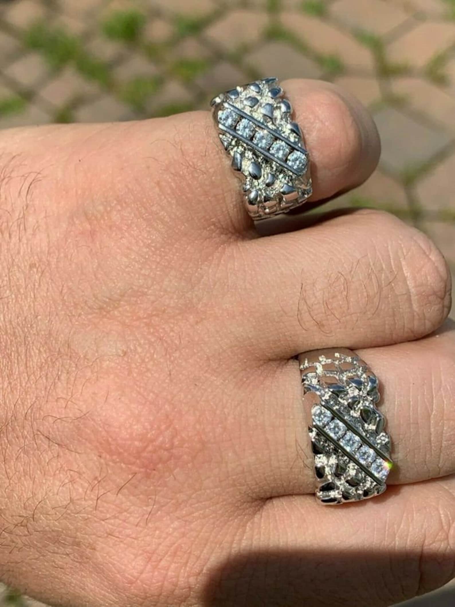 Men's Iced Out Custom NUGGET Pinky Ring Solid 925 Sterling Etsy