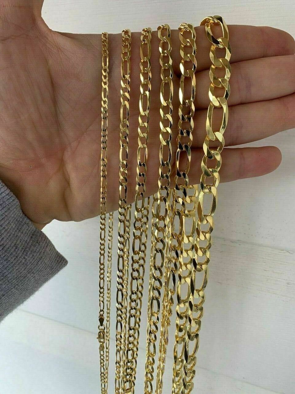 14k Gold Plated Figaro Chain Necklace – Diamond Cut, 925 Sterling Silver Base