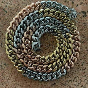 Men's Tri-Color Gold/Rose/Silver Stainless Steel 12mm Miami Cuban Link Chain 18", 20", 24"