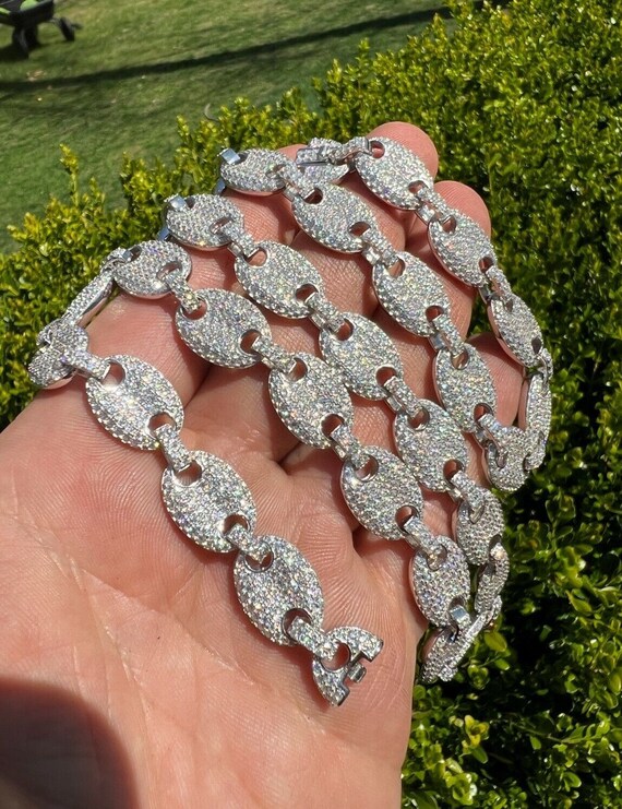 Mens Womens 12MM Iced Out MOISSANITE Puffed Mariner Chains 925