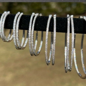 Women's Girl's Handmade 925 Silver Endless Hoop Earrings Inside Out Diamond Huggie 18-50mm