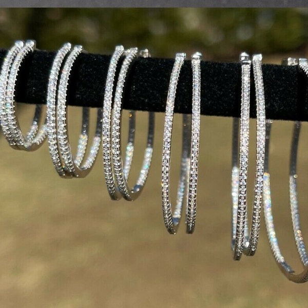 Orecchini a cerchio senza fine da donna e ragazza, fatti a mano, in argento 925, con diamanti Inside Out, 18-50 mm