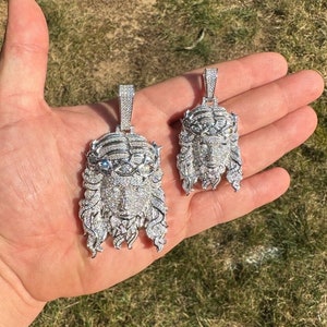 MOISSANITE Solid 925 Sterling Silver Rhodium Finish Jesus Pendants Heavy, Solid Back! 2 Sizes: 1.5&quot; & 2.5&quot; PASSES DIAMOND Tester!