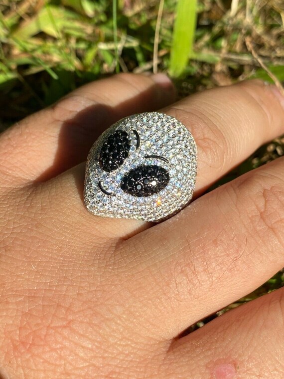 Custom Made Real Solid 925 Sterling Silver Hip Hop Alien Head Emoji Men s Iced Diamond Ring Men s Women s Boys Girls Etsy Hong Kong